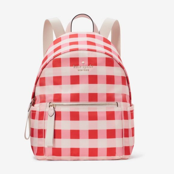 Kate Spade Chelsea Gingham Pink Red Medium Nylon Backpack KG566 main image 6